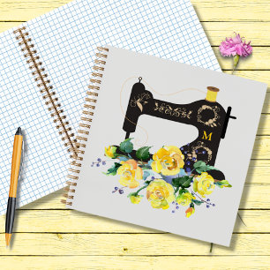 Carnet Vintage Machine à coudre Florales Jaunes Monogramm