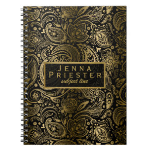 Carnet Vintage moderne noir & or Floral Paisley Motif