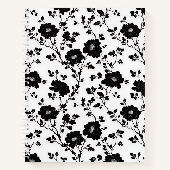 Carnet Vintage Monochrome Black Flower Toile Nature (Devant)