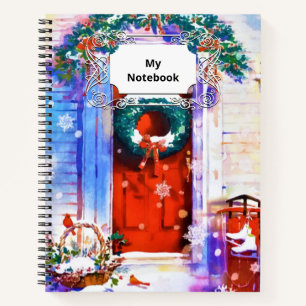 Carnet Vintage Noël hiver Rouge Accueil Porte Aquarelle