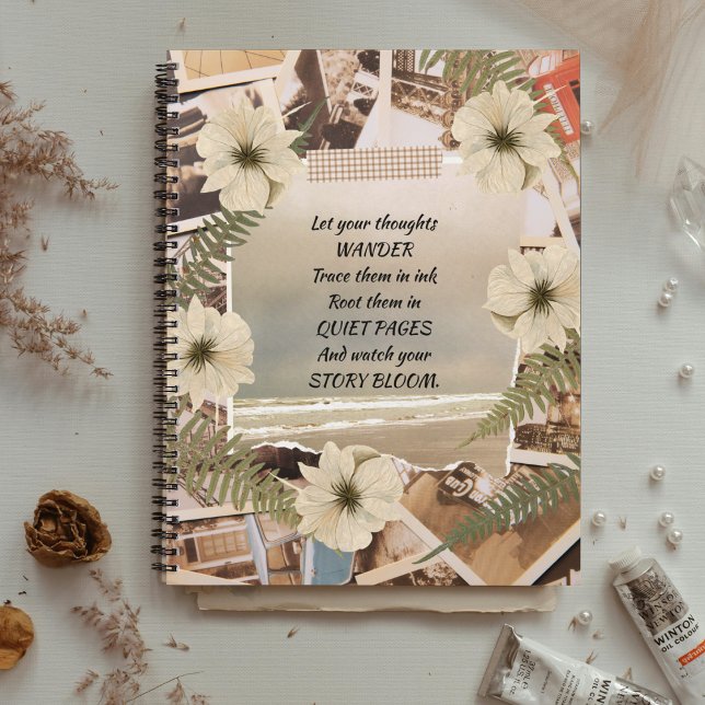 Carnet Vintage Ocean View Pressé Floral (Let your thoughts drift like waves—this keepsake blends vintage charm with quiet floral serenity.)
