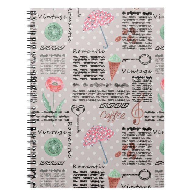 Carnet Vintage page newspaper polka dots stylish retro (Devant)
