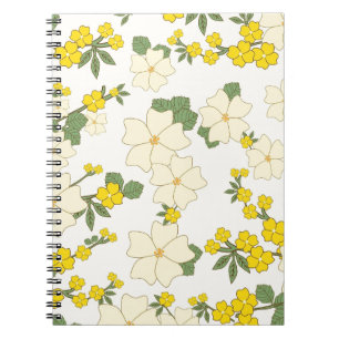 Carnet Vintage pastel lemon yellow floral design