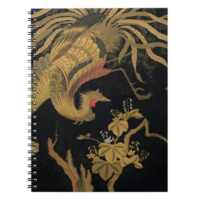 Carnet Vintage Phoenix Gold Black Bird japonais (Devant)