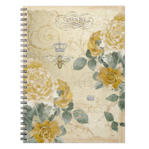 Carnet Vintage Queen Bee Gold Rose Floral