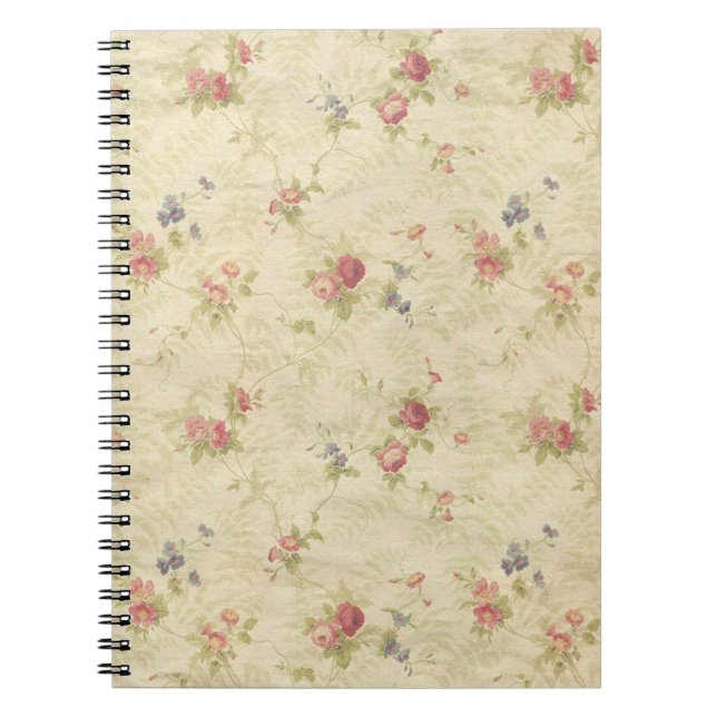 Carnet Vintage Roses old distressed fabric pattern (Devant)