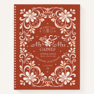 Carnet Vintage rouille rouge Liste des seaux M & Mme Coup