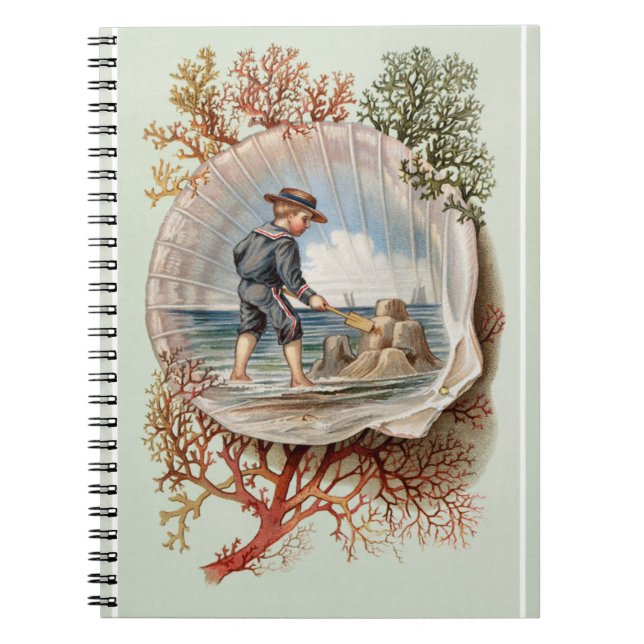 Carnet Vintage Sandcastle Little Boy Beach Scène (Devant)