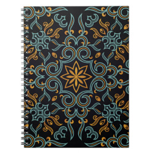 Carnet Vintage sans couture or et bleu motif avec art ou