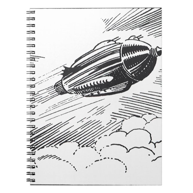 Carnet Vintage Science Fiction Spaceship Rocket in Clouds (Devant)