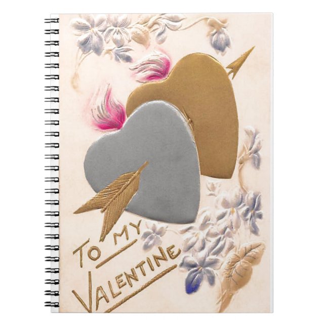 Carnet Vintage Silver & Gold Hearts Valentine Postcard (Devant)