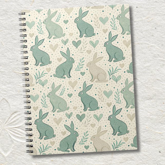 Carnet Vintage Simple Bunny Silhouettes Hearts Pattern (Créateur téléchargé)