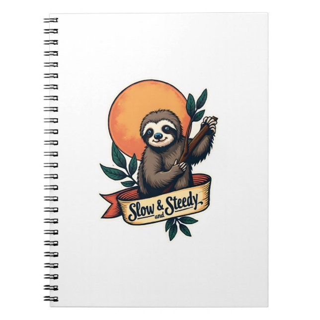 Carnet Vintage Sloth T-Shirt Slow and Steady Humor Design (Devant)