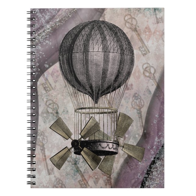 Carnet Vintage Steampunk Glam Purple Airship (Devant)