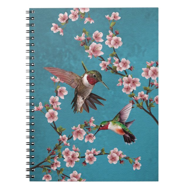 Carnet Vintage Style Hummingbirds & Cherry Blossoms (Devant)