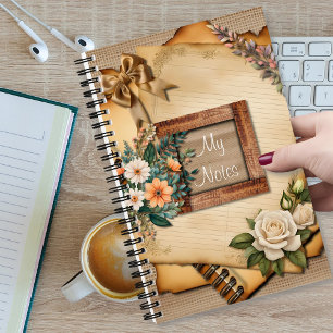 Carnet Vintage style vieux papier Floral sur Hessian