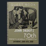 Carnet Vintage TV repairer 70th Birthday Party Guest Book<br><div class="desc">Customizable 70th birthday party guest book with a retro illustration of a TV repairer. You can easily change text (font,  size,  color and position) and background color by clicking the personalize or customize button. Matching birthday save the date and birthday paper napkin.</div>
