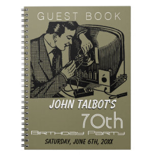 Carnet Vintage TV repairer 70th Birthday Party Guest Book