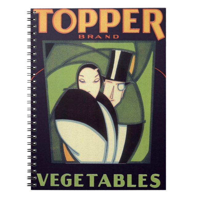 Carnet Vintage Vegetable Topper Label, Art Deco Romance (Devant)