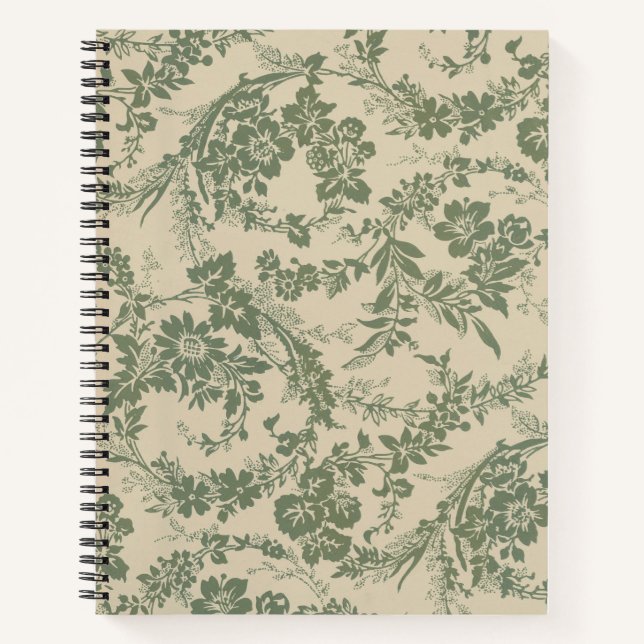 Carnet Vintage Vibrant vert motif floral (Devant)