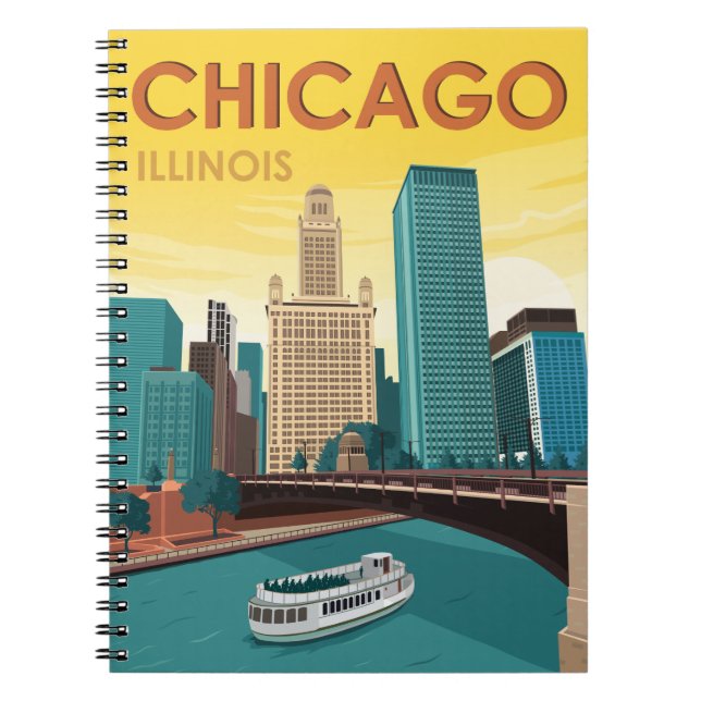 Carnet Vintage voyage Skyline de Chicago River (Devant)