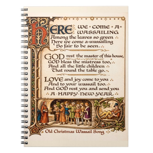 Carnet Vintage Wassail Song Illuminated Manuscript Art  (Devant)