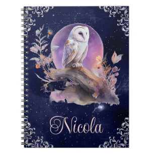 Carnet Vintage Watercolor Celestial Fantasy Owl