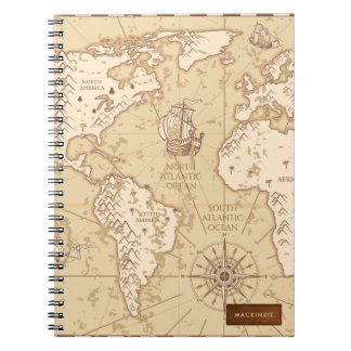 Carnet Vintage World Map with Name