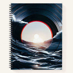 Carnet Vinyle Vintage Surf Vague Océan Musique Rétro