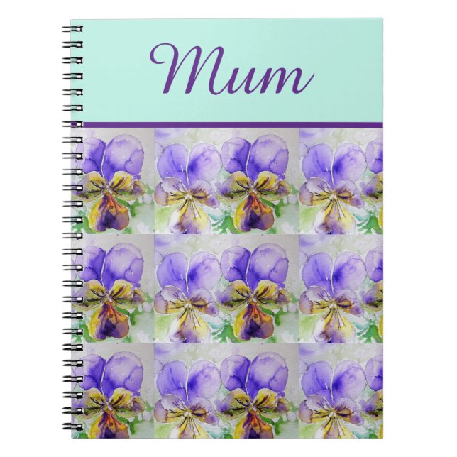 Carnet Viola Flower Aqua Stripe floral Mum Mothers Day (Devant)