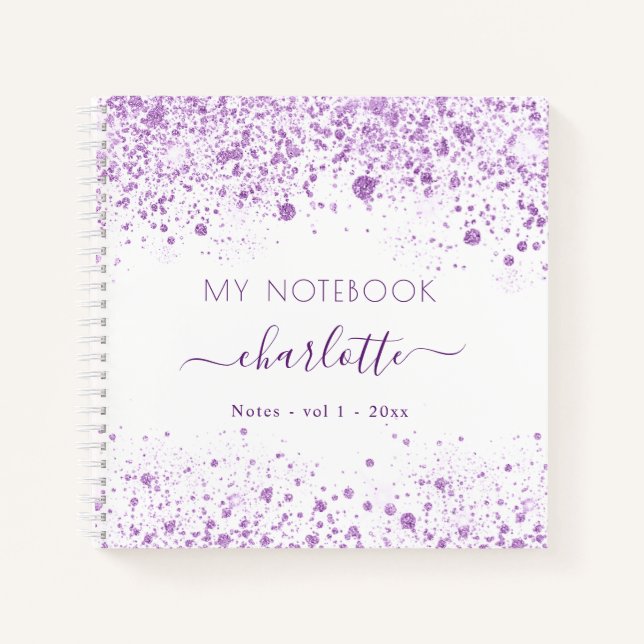 Carnet Violet blanc parties scintillant poussière violet  (Devant)