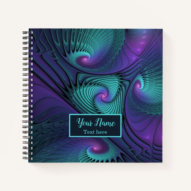 Carnet Violet et Turquoise, nom de fractale abstraite mod (Devant)