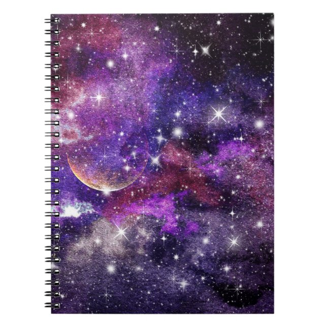 Carnet Violet Galaxy Voie Lactée Avec Planète (Devant)