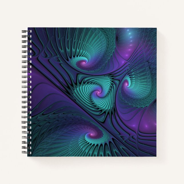 Carnet Violet Rencontre Turquoise Moderne Art Fractal Abs (Devant)