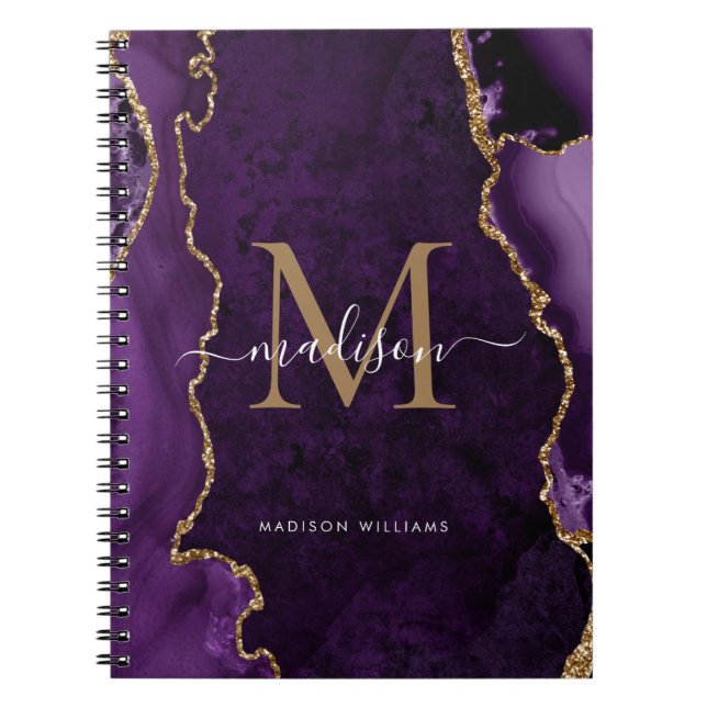 Carnet Violet violet or Agate Géode Monogramme Script (Devant)