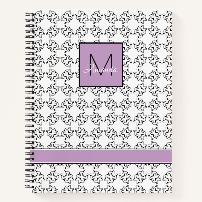 Carnet Violet violet sur Motif noir et blanc (Devant)