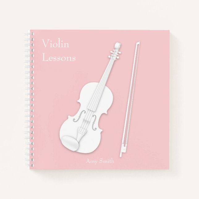 Carnet Violon blanc & Bow Rose de musique rose Carré pers (Devant)