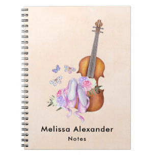 Carnet Violon, Chaussures de Ballet, Fleurs et Papillons