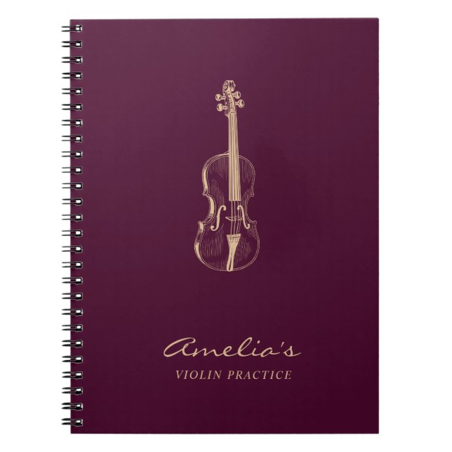 Carnet Violon Enseignant Élégant Script Bourgogne (Devant)
