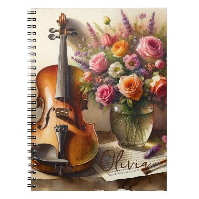 Carnet Violon, Partition et un Vase de Fleurs (Devant)