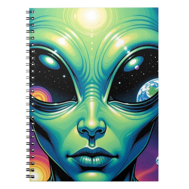 Carnet Visage Alien avec des planètes Réflexions dans les (Devant)