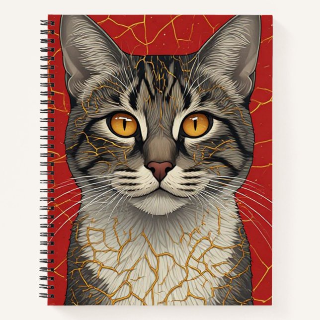 Carnet Visage de chat en gros plan avec marques dorées Ki (Devant)