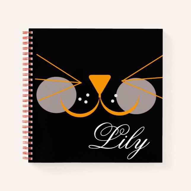 Carnet Visage de chat noir mignon drôle (Devant)