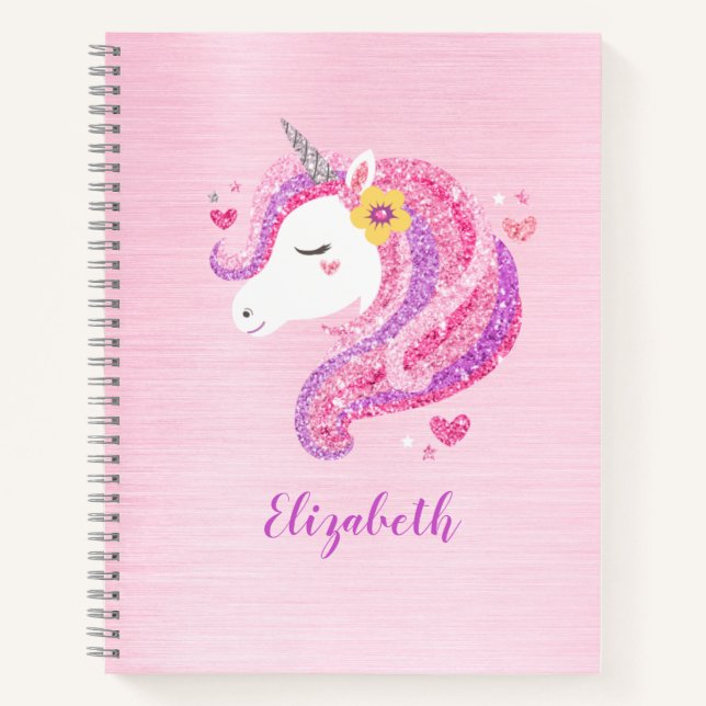 Carnet Visage de licorne rose pailleté magique personnali (Devant)