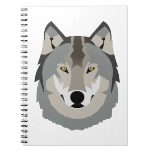 Carnet Visage de loup gris mignon et Cool, animal illustr