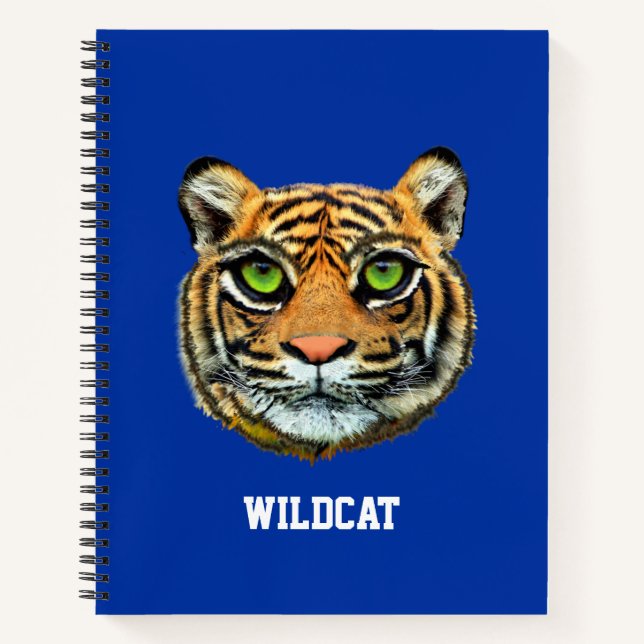 Carnet Visage de tigre sauvage sur fond bleu (Devant)