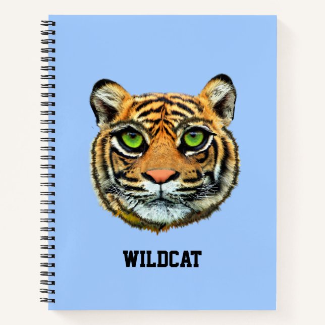 Carnet Visage de tigre sauvage sur fond bleu clair (Devant)
