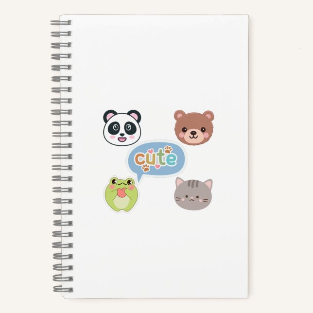 Carnet Visages d'animaux Kawaii mignons | Conception de d (Recto)