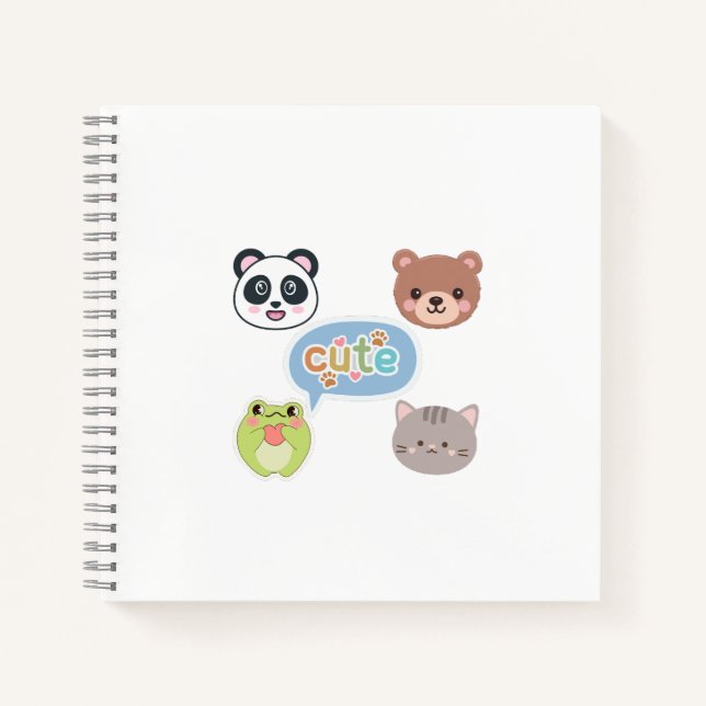 Carnet Visages d'animaux Kawaii mignons | Conception de d (Devant)
