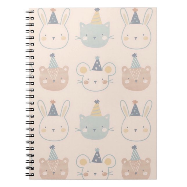 Carnet Visages de Chats Lapins et Ours Mignons Motif Past (Devant)